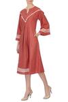 Buy_Chambray & Co._Coral Split Applique Linen Dress For Women_at_Aza_Fashions