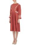 Buy_Chambray & Co._Coral Round Pleated Linen Dress For Women_Online_at_Aza_Fashions