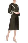 Buy_Chambray & Co._Green Linen Applique Round Panelled Dress For Women_at_Aza_Fashions