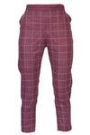Shop_Chambray & Co._Brown Linen Embroidered Checks Cigarette Pant For Women_at_Aza_Fashions