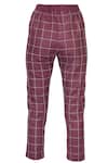 Chambray & Co._Brown Linen Embroidered Checks Cigarette Pant For Women_Online_at_Aza_Fashions