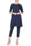 Buy_Chambray & Co._Blue Linen Chequered Cigarette Pant_at_Aza_Fashions