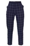 Shop_Chambray & Co._Blue Linen Chequered Cigarette Pant_at_Aza_Fashions