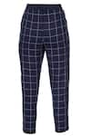 Chambray & Co._Blue Linen Chequered Cigarette Pant_Online_at_Aza_Fashions