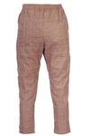 Chambray & Co._Beige Linen Embroidered Checks Chequered Cigarette Pant For Women_Online_at_Aza_Fashions