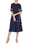 Buy_Chambray & Co._Blue Linen Embroidered Checks Chequered Cullottes For Women_at_Aza_Fashions