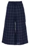 Shop Chambray & CO. Blue Linen Checks Chequered Cullottes at Aza Fashions Shop_Chambray & CO._Blue Linen Checks Chequered Cullottes_at_Aza_Fashions