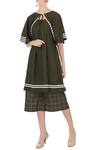 Buy_Chambray & Co._Green Linen Embroidered Checks Chequered Cullottes For Women_at_Aza_Fashions