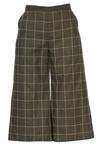 Shop_Chambray & Co._Green Linen Embroidered Checks Chequered Cullottes For Women_at_Aza_Fashions