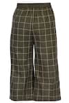 Chambray & Co._Green Linen Embroidered Checks Chequered Cullottes For Women_Online_at_Aza_Fashions