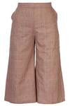 Shop_Chambray & Co._Beige Linen Embroidered Checks Chequered Cullotes For Women_at_Aza_Fashions