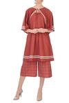 Buy_Chambray & Co._Coral Linen Embroidered Checks Chequered Cullottes For Women_at_Aza_Fashions
