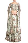 Nakul Sen_Green Chiffon Floral Embroidered Lehenga Set_Online_at_Aza_Fashions