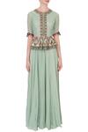 Shop_Desert Shine by Sulochana Jangir_Green Round Printed Peplum Gown For Women_Online_at_Aza_Fashions
