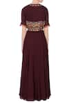 Shop_Desert Shine by Sulochana Jangir_Maroon Round Embroidered Cape Gown  _at_Aza_Fashions