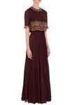 Desert Shine by Sulochana Jangir_Maroon Round Embroidered Cape Gown  _Online_at_Aza_Fashions