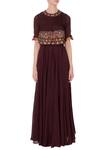 Shop_Desert Shine by Sulochana Jangir_Maroon Embroidered Cape Dress_Online_at_Aza_Fashions