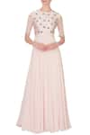 Buy_Desert Shine by Sulochana Jangir_Peach Round Embroidered Gown For Women_at_Aza_Fashions