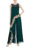 Buy_Shruti Ranka_Green Round Embroidered Overlay Jumpsuit For Women_at_Aza_Fashions