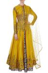 Buy_Joy Mitra_Yellow Round Chanderi Jacket And Lehenga Set For Women_at_Aza_Fashions