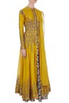 Joy Mitra_Yellow Round Chanderi Jacket And Lehenga Set _Online_at_Aza_Fashions
