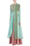 Buy_Joy Mitra_Green Chanderi Silk Kurta And Lehenga Set_Online_at_Aza_Fashions