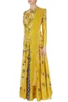 Buy_Joy Mitra_Yellow Round Chanderi Jacket And Lehenga Set _Online_at_Aza_Fashions