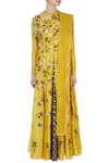 Shop_Joy Mitra_Yellow Round Chanderi Jacket And Lehenga Set For Women_Online_at_Aza_Fashions