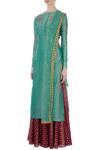 Buy_Joy Mitra_Green Round Chanderi Kurta And Lehenga Set _Online_at_Aza_Fashions