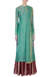 Shop_Joy Mitra_Green Round Chanderi Kurta And Lehenga Set _Online_at_Aza_Fashions