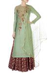 Buy_Joy Mitra_Green Round Chanderi Kurta And Lehenga Set _at_Aza_Fashions