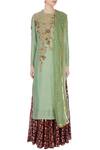 Shop_Joy Mitra_Green Round Chanderi Kurta And Lehenga Set _Online_at_Aza_Fashions