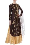 Buy_Joy Mitra_Brown Round Chanderi Kurta And Lehenga Set _at_Aza_Fashions