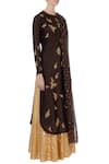 Joy Mitra_Brown Round Chanderi Kurta And Lehenga Set _Online_at_Aza_Fashions