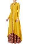 Buy_Joy Mitra_Yellow Round Chanderi Asymmetric Kurta _at_Aza_Fashions