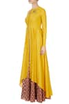 Buy_Joy Mitra_Yellow Round Chanderi Asymmetric Kurta _Online_at_Aza_Fashions