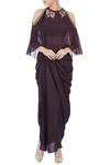 Buy_Joy Mitra_Black Round Chanderi Cape And Draped Skirt Set For Women_at_Aza_Fashions