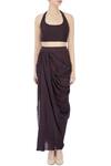 Shop_Joy Mitra_Black Round Chanderi Cape And Draped Skirt Set For Women_Online_at_Aza_Fashions