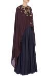 Joy Mitra_Black Blouse Halter Silk Cape And Lehenga Set For Women_Online_at_Aza_Fashions