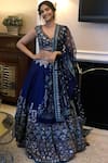 Shop_Anita Dongre_Navy Blue Embroidered Silk Lehenga Set_at_Aza_Fashions