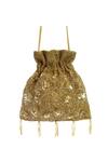 Buy_Adora By Ankita_Gold Sequins Polyester Embellished Potli Bag _at_Aza_Fashions
