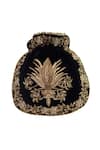 Buy_Adora By Ankita_Black Zari, Pearls Velvet Embroidered Potli Bag _at_Aza_Fashions