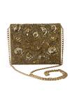 Buy_Adora By Ankita_Gold Sequins, Beads Floral Embellished Clutch _at_Aza_Fashions