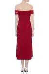 Shop_Gauri & Nainika_Red Micro Fiber Square Neck Embroidered Off Shoulder Dress  _at_Aza_Fashions