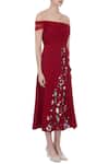 Gauri & Nainika_Red Micro Fiber Square Neck Embroidered Off Shoulder Dress For Women_Online_at_Aza_Fashions