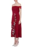 Buy_Gauri & Nainika_Red Micro Fiber Square Neck Embroidered Off Shoulder Dress  _Online_at_Aza_Fashions