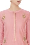 Manasi Sengupta_Pink Cotton Silk Embroidered Mandarin Collar Kurta Set  _at_Aza_Fashions