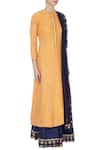 Manasi Sengupta_Yellow Cotton Silk Embroidered Mandarin Collar Kurta Lehenga Set For Women_Online_at_Aza_Fashions