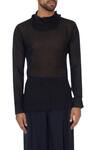 Bloni_Black Chanderi Sheer Textured T-shirt_at_Aza_Fashions