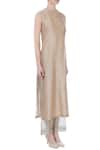 Urvashi Kaur_Beige Round Chanderi Silk Tunic _Online_at_Aza_Fashions